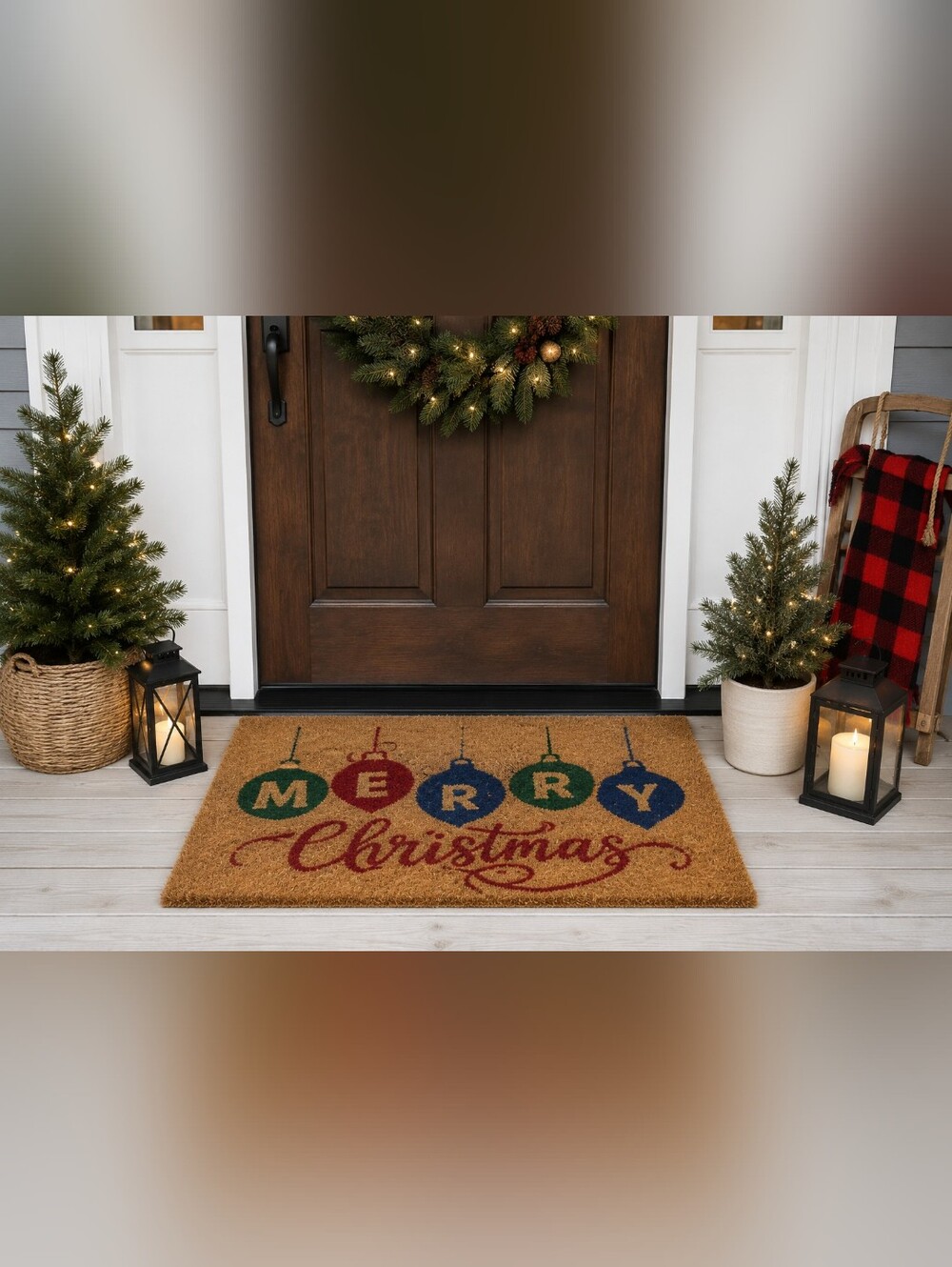 Merry Christmas Coir Door Mat 17x36 Holiday Welcome Entry Rug New